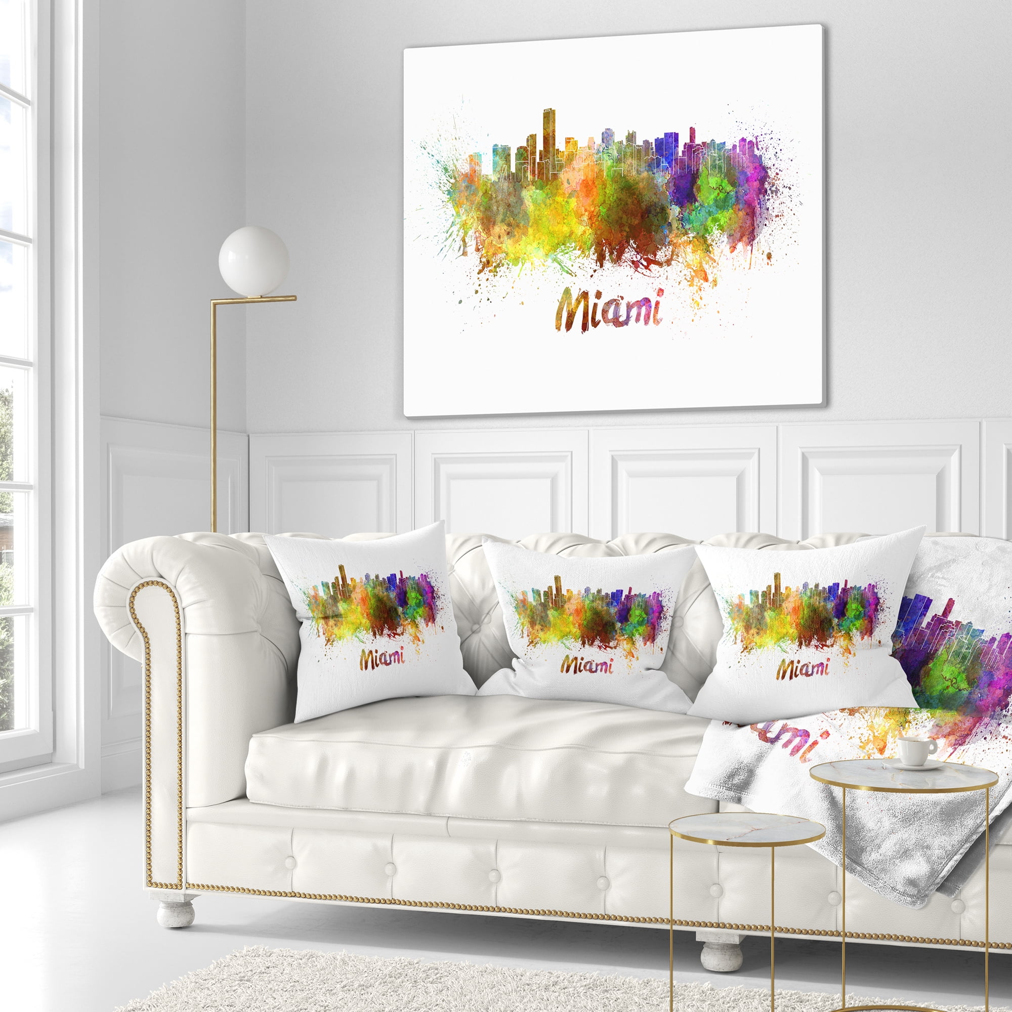 Designart Miami Skyline - Cityscape Throw Pillow - 16x16
