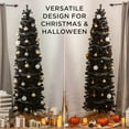 thumbnail image 2 of Black Artificial Holiday Christmas Pencil Tree for Home, Office, Party Decoration Tips, Metal Hinges & Base, 2 of 10