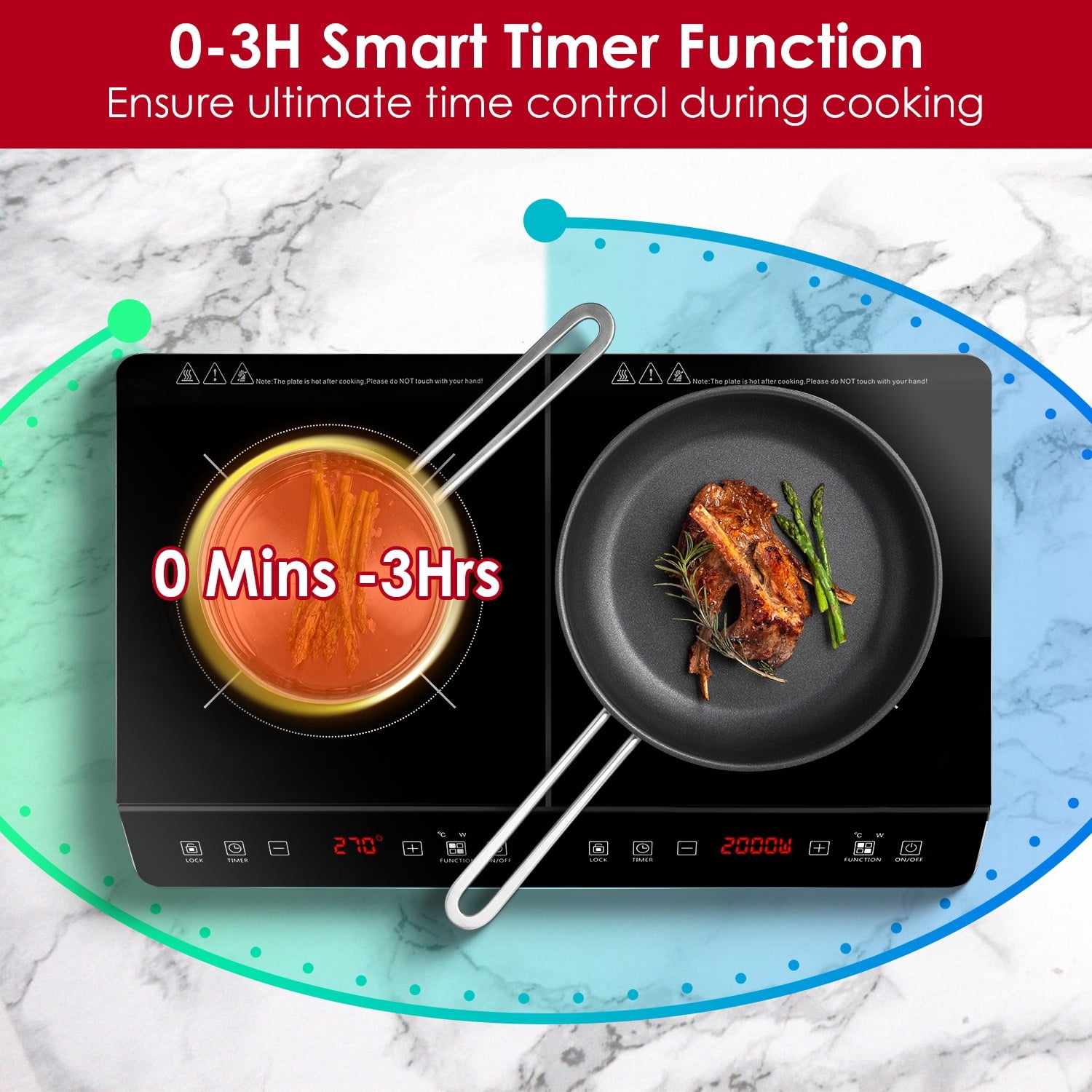 DECMAY Double Induction Cooktop,  Portable Dual Countertop Burner with Sensor Touch, 4000W  Induction Cooktop 2 Burner, Electric Countertop Cooker with 9 Temp & Power Levels, 3-Hour Timer,Safety Lock