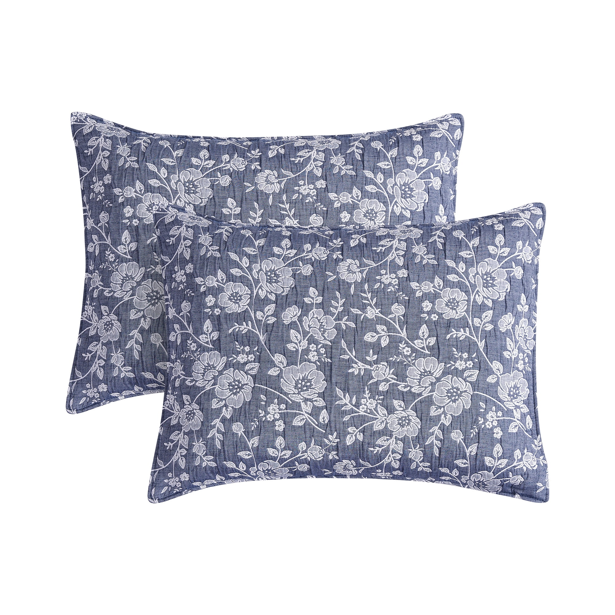 Marguerite Floral Navy 3-Piece Soft Matelasse Jacquard Cotton Blend Quilt Set - Full/Queen