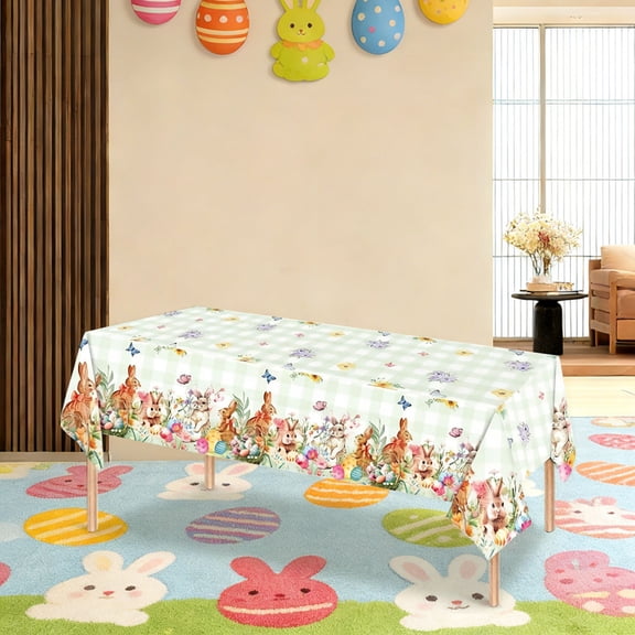 Easter Tablecloth, Disposable Happy Easter Egg Bunny Tablecloths,Plastic Rectangle Easter Tablecloth Cover for Home Dining Spring Holiday Party Decorations Supplies,54 x 108 Inch
