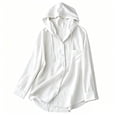 thumbnail image 6 of Puntoco Women's Hooded Button Down Shirt Jacket, Long Sleeve Pocket Loose Linen Look Sun Protection Beach Cover Up Cardigan Blouse White XL, 6 of 6