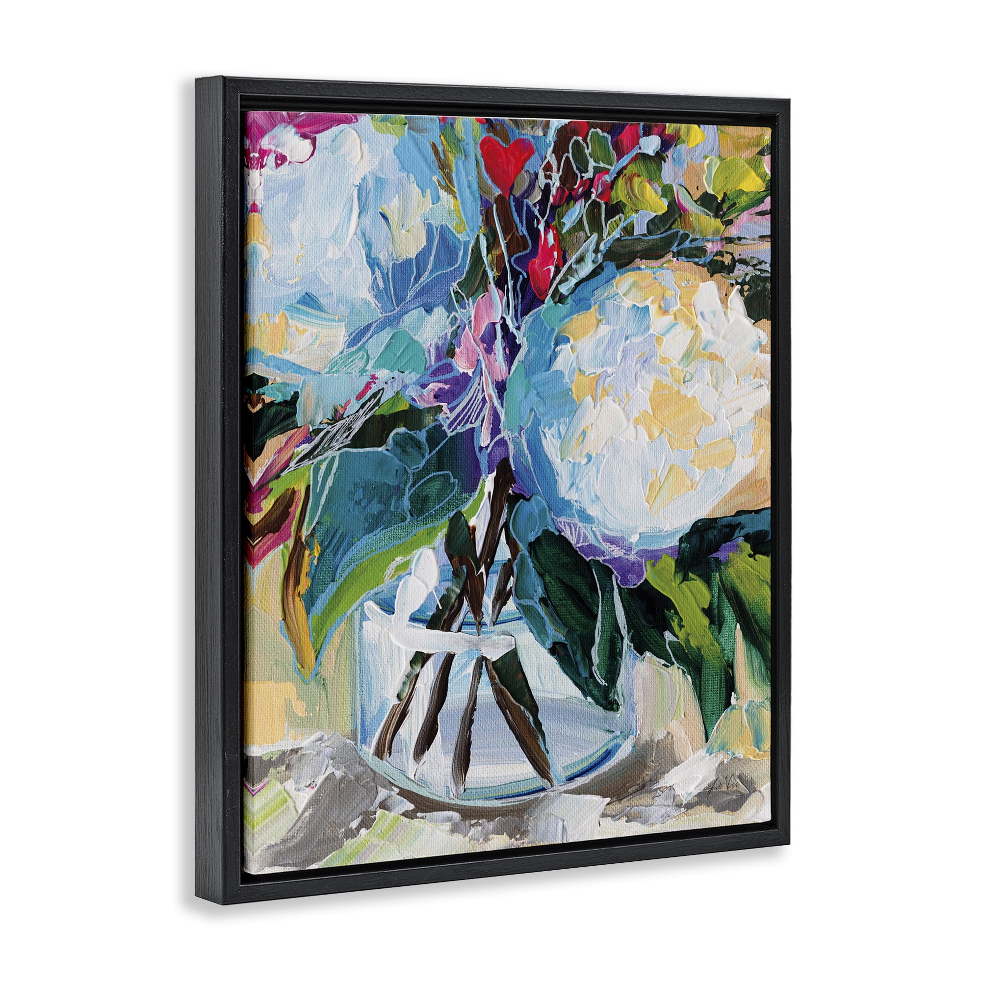 Stupell Industries Modern Lined Bouquet Plants & Flowers Painting Black Floater Framed Canvas Art Print Wall Art, 25 x 31
