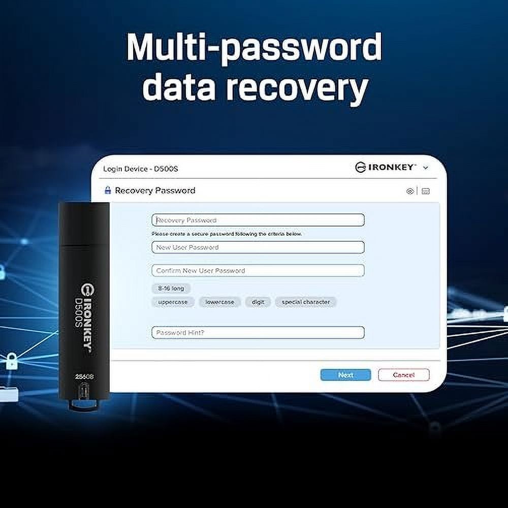 Kingston Ironkey D500S 32GB Encrypted Flash Drive | Dual Hidden Partition | FIPS 140-3 Level 3 | XTS-AES 256-bit | BadUSB and Brute Force Protection | Multi-Pin Option | IKD500S/32GB