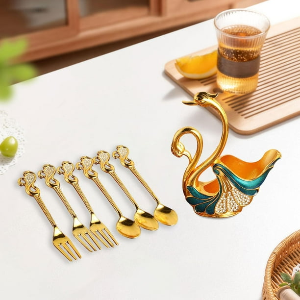 Swan Base Sporter Set Postre Putks con cucharas y horquillas con elegantes cucharaditas de aleación de aleación de zinc de para pasteles Azul oscuro