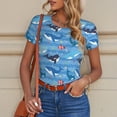 thumbnail image 6 of KLL Women 's Crew Neck Bodysuit Jumpsuits Blue Fish Print Short onesies Stretch T Shirts, 6 of 7