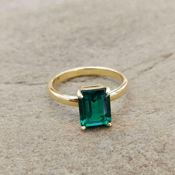 2Ct Lab Created Emerald Solitaire Ring Emerald Cut 14K Yellow Gold Plated