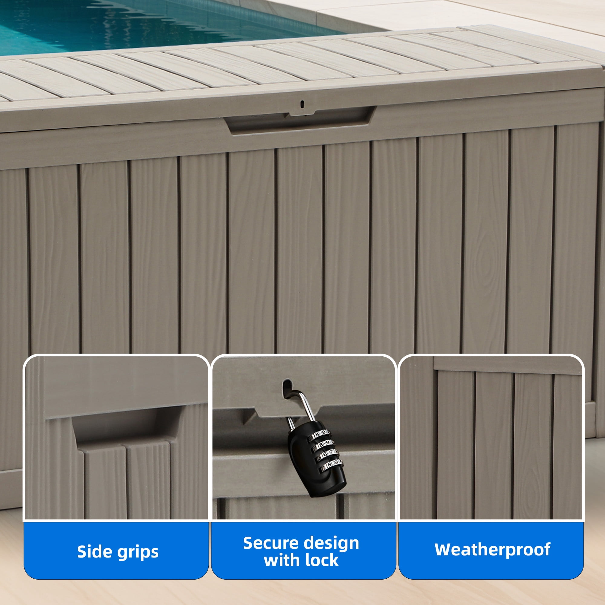 Dextrus 72 Gallon Weatherproof Resin Deck Box with Wheels, Mobile Lockable Outdoor Storage Bin, Durable Patio Organizer for Cushions, Garden Tools and Sports Equipment, Light Brown