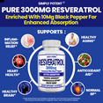 thumbnail image 5 of Simply Potents Resveratrol 3000mg Supplement, Max Strength 90 Caps, Enhanced with Black Pepper, Antioxidant & Anti-Aging, 5 of 9