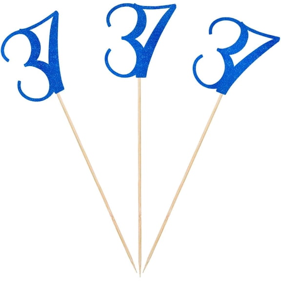 Blue Glitter 37th Birthday Centerpiece Sticks, 12-Pack Number 37 Table Topper Anniversary Party Decorations