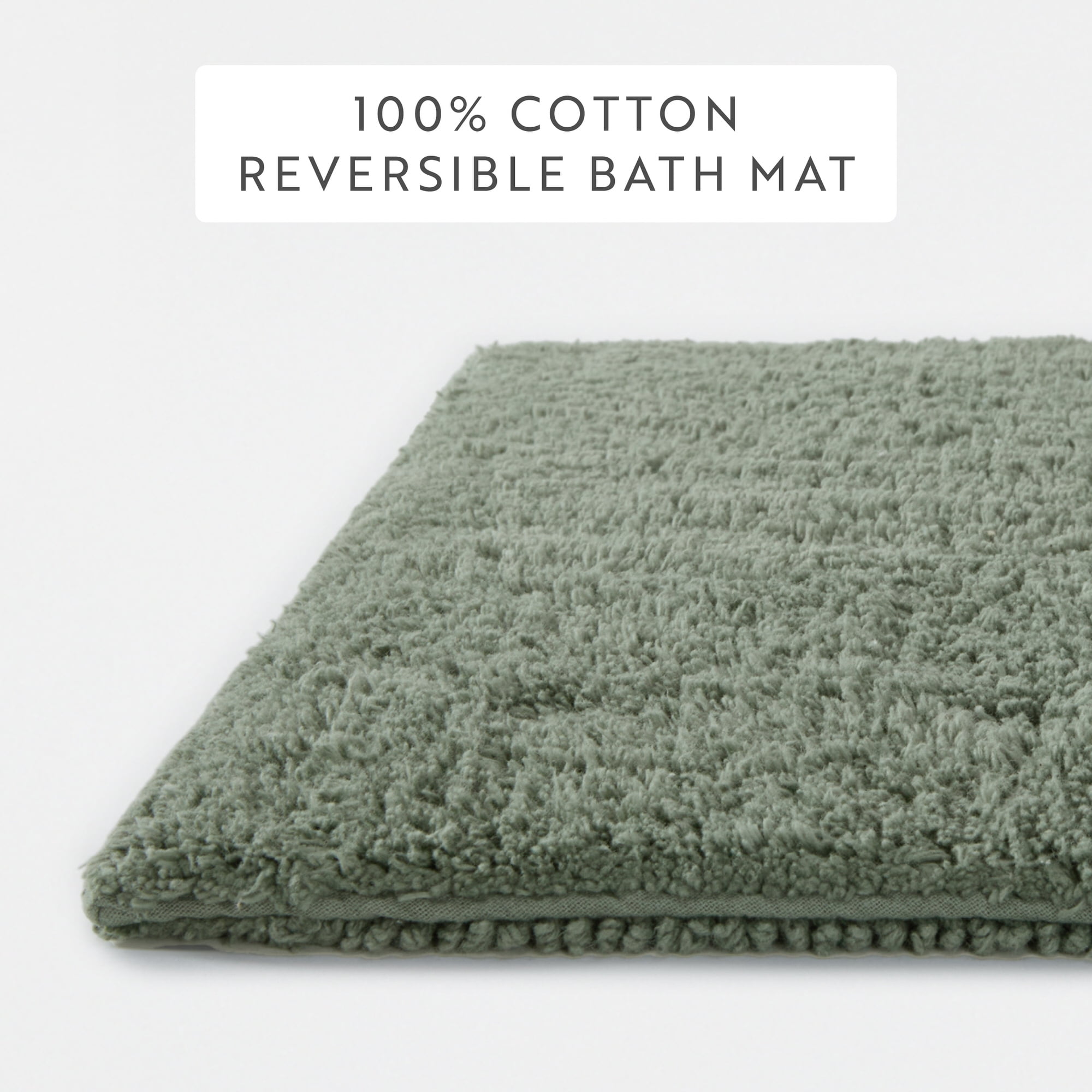 Noble Linens Reversible Dual-Texture Cotton Bath Mat, 24 in x 17 in, Sage