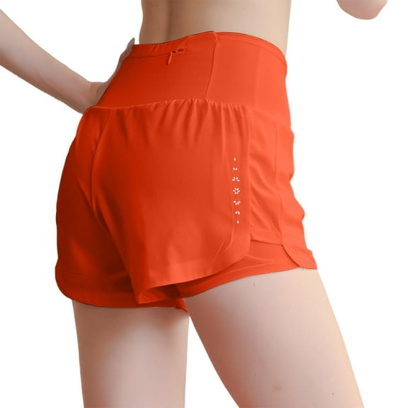 ZQUUVOU Women's Athletic Workout Shorts Activewear Elastic Waist Gym Running Shorts(Orange,XL)