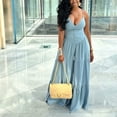 thumbnail image 2 of Morttic Solid Color Women's Tiered Wide Leg Jumpsuit – Deep V-Neck with Adjustable Spaghetti Straps and Button Detail Blue，S, 2 of 5