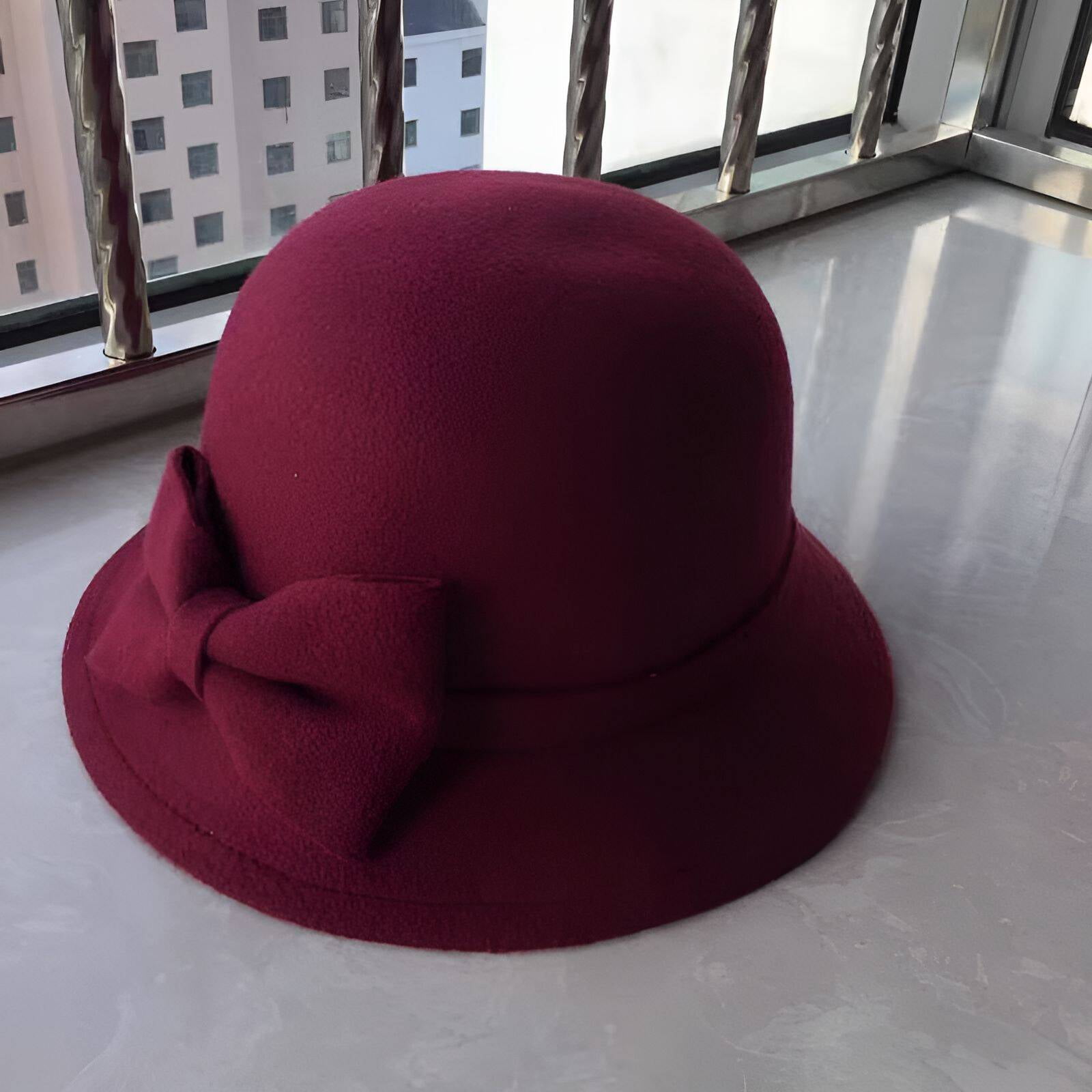 Wool Felt Fedora Hat with Adjustable Drawstring and Bow Ladies Wool Fedora Felt Hat - Vintage Cloche Style main image 3