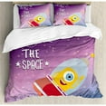 thumbnail image 3 of Outer Space Decor Twin Size Duvet Cover Set, Welcoming Quote Print with Retro Mascot Vessel Traveling in Milky Way, Decorative 2 Piece Bedding Set with 1 Pillow Sham, Purple Blue, by Ambesonne, 3 of 3
