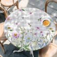 thumbnail image 2 of Flower Grey Round Tablecloth, Fitted Table Cover with Elastic for 36"-44" Round Tables, Blue Pink Plaid Wildflower Botanical Country Table Cloth Outdoor Indoor Dinning Party Waterproof Tablecloths, 2 of 7