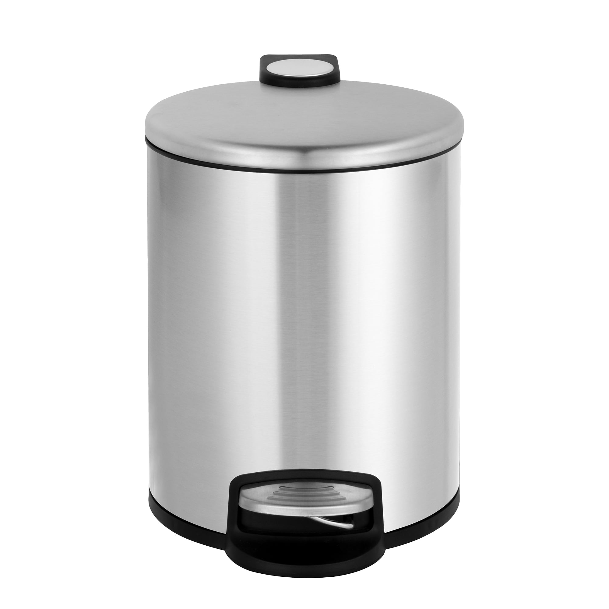 Acento Rondo 1.3 Gallon Round Step Trash Can with Soft-Close Lid, Removable Liner Bucket, Premium Pedal Metal Waste Bin for Bathroom, Bedroom, Dorm, Office, Brushed Stainless Steel
