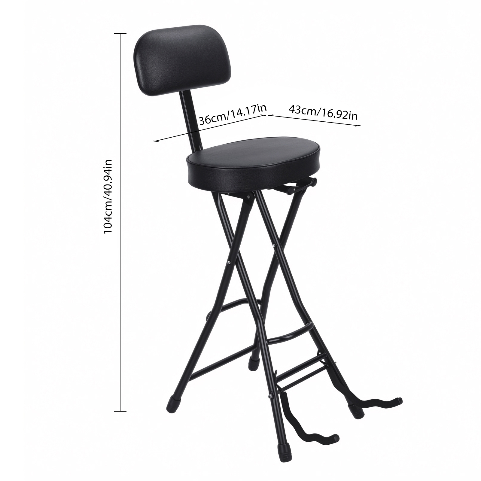 Dapmiu Folding Guitar Stool with Built-in Guitar Stand, Adjustable Backrest & Foot Rest, Portable Musician Seat for Acoustic Electric Bass Practice Performance