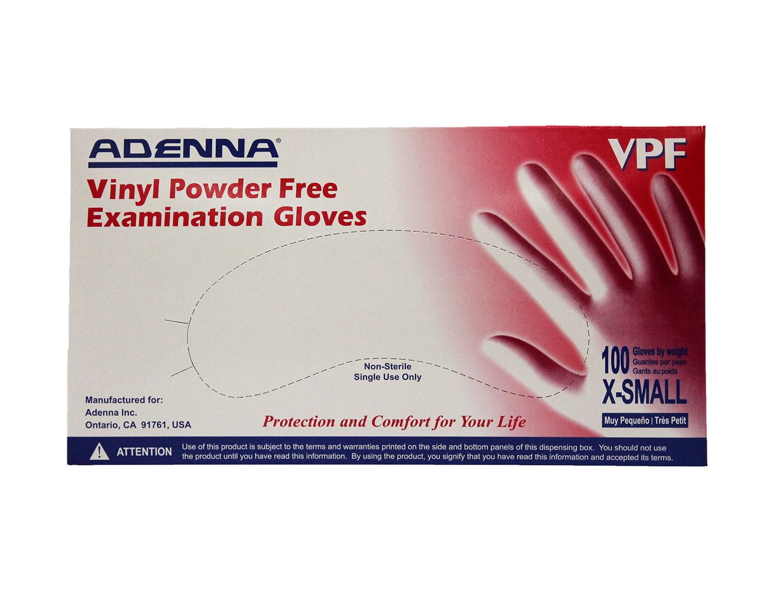 Adenna VPF Vinyl Powder Free Exam Gloves VPF Extra Small