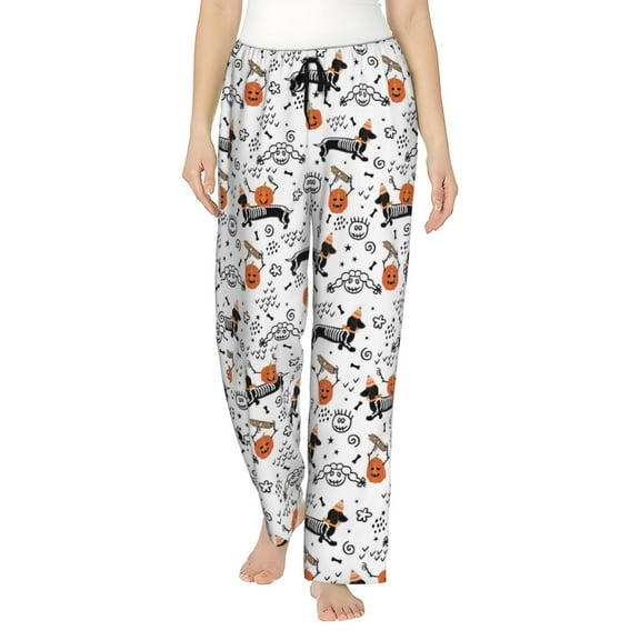 Logiee Halloween Dachshund Print Women Pajama Pants,Comfy Pj Bottom with Pockets & Drawstring,Stretch Casual Sleepwear-Small