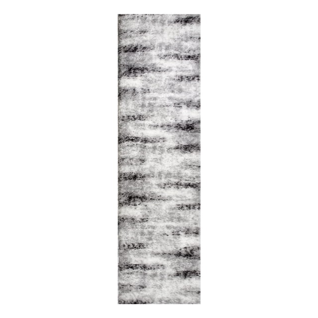 594564 Zielle Soft Shag Painterly Modern Rug Gray Area Rug Runner 2'2" x 7'7"