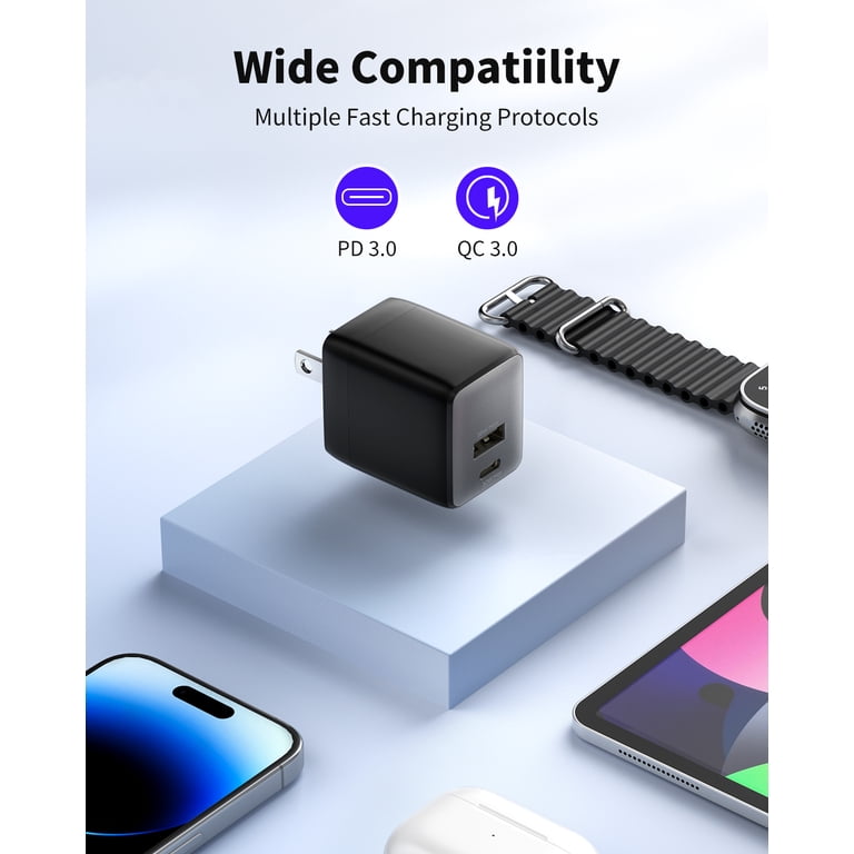 WeGear, 30W USB C Fast Charger, Dual Port GaN Nano Adapter, Black
