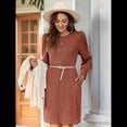 thumbnail image 4 of Vestido de Punto para Mujer con Mangas Abullonadas, Cuello Redondo, Informal, para Otoño e Invierno Rojo Ladrillo XL, 4 of 6