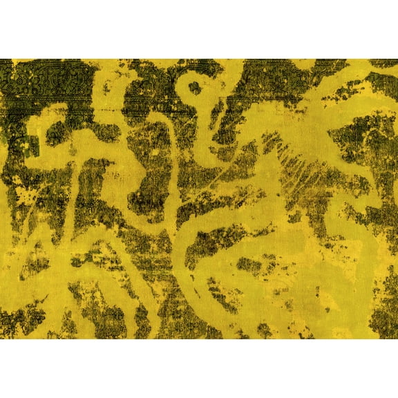 Ahgly Company Machine Washable Indoor Rectangle Persian Yellow Bohemian Area Rugs, 5' x 7'