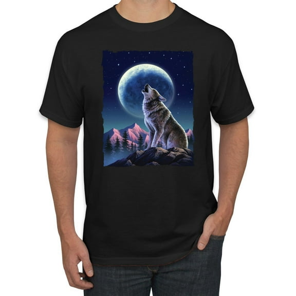 Full Moon Snow Wolf Howling Fashion Graphic T-Shirt, Black, Small