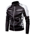 thumbnail image 4 of Chaqueta de cuero con cuello de color Chaqueta de moto Chaqueta de cuero fina informal de primavera y otoño para hombre, 4 of 6