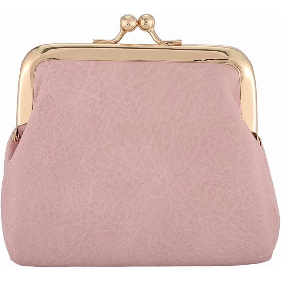Kiss Lock Coin Wallet 4.5x5 inch Pink PU Leather Small Change Purse with Clasp Closure Coin Organizer Portable Tiny Mini Wallet Key Holder for Storing Jewelry Keys Cash Cards Clutch Travel