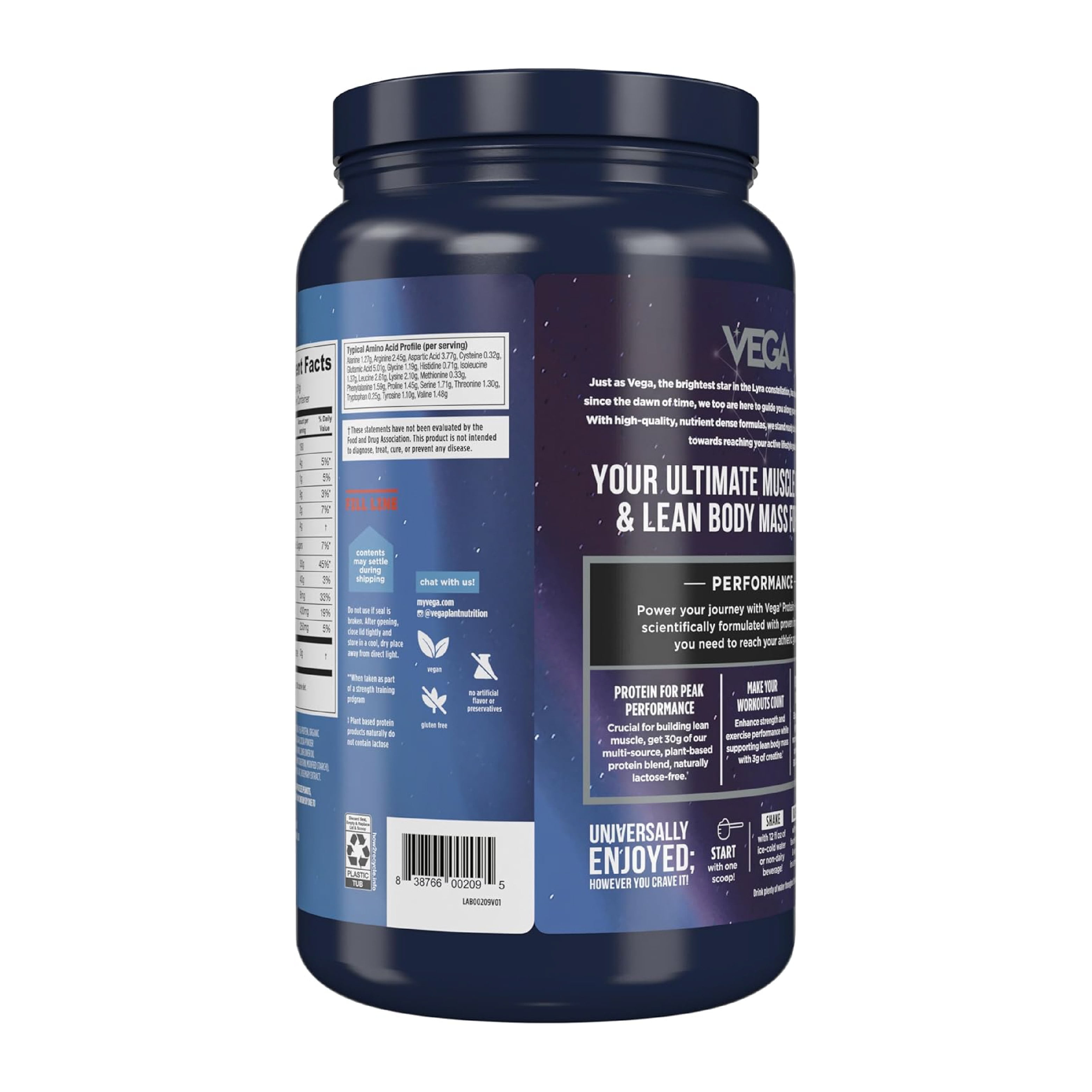 Vega Protein Powder + Creatine Monohydrate, Chocolate, 20 Servings, 36oz