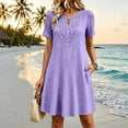 thumbnail image 6 of Helii Womens Embroidered Eyelet V Neck Short Sleeve A Line Dress with Pockets Lightweight Breathable Summer Swing Casual Loose Fit T Shirt Dress for Daily Vacation Beach Party 6 Colors, 6 of 8