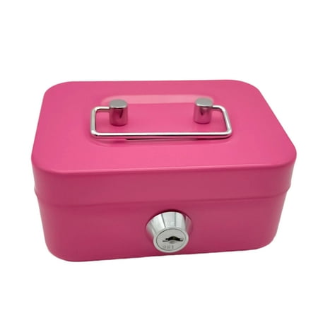 TOPRenddon Metal Cash Box with Lock - Portable Money Safe for Kids Travel & Home 4.5x3.8x2.3 Inch Mini Security Box for Coins Jewelry Keys