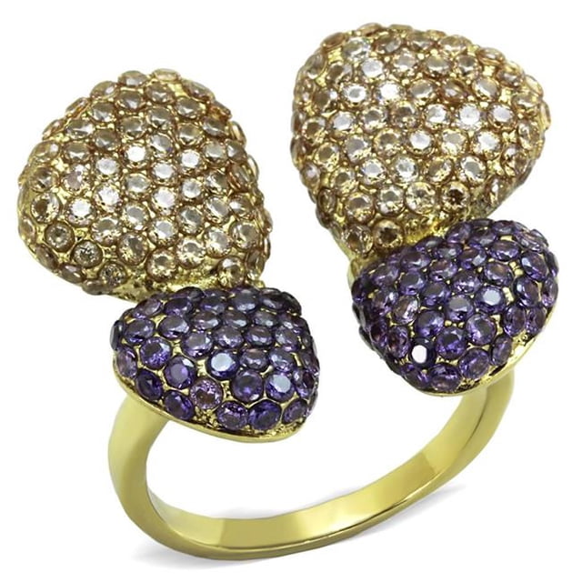 IP Gold Ion Plating Stainless Steel Ring with AAA Grade CZ, Multi Color - Size 9