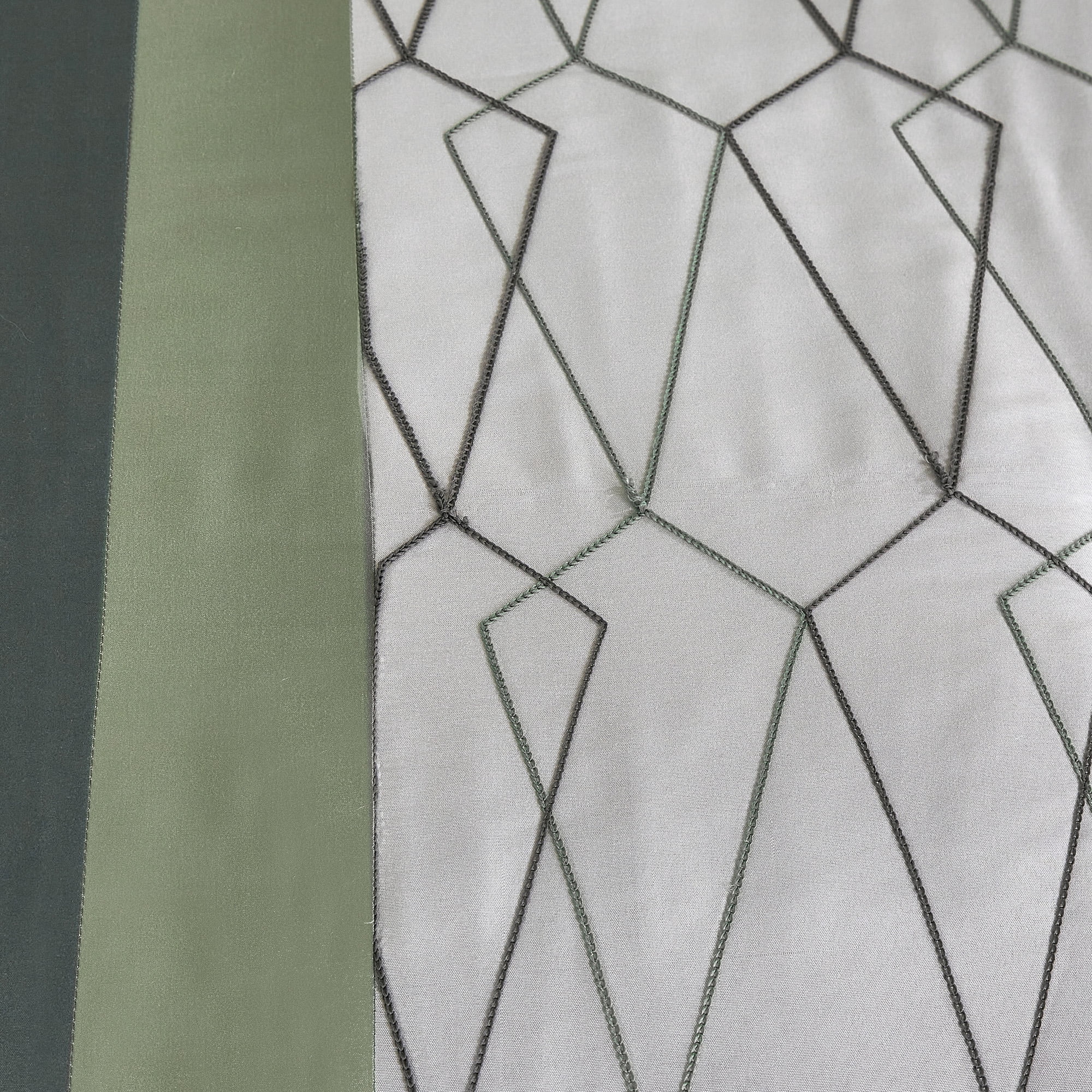 9-Piece Green & Gray Geometric Embroidery Comforter Set, Luxury Bedding with Sheets and Decor Pillows, King