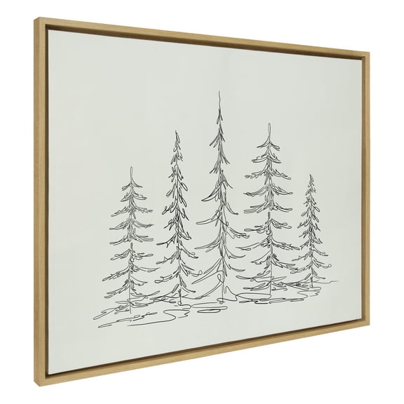 Kate and Laurel Sylvie Minimalist Evergreen Trees Sketch Framed Canvas Wall Art by The Creative Bunch Studio, 31.5x41.5 Natural, Modern Minimal Tree Line Wall Art