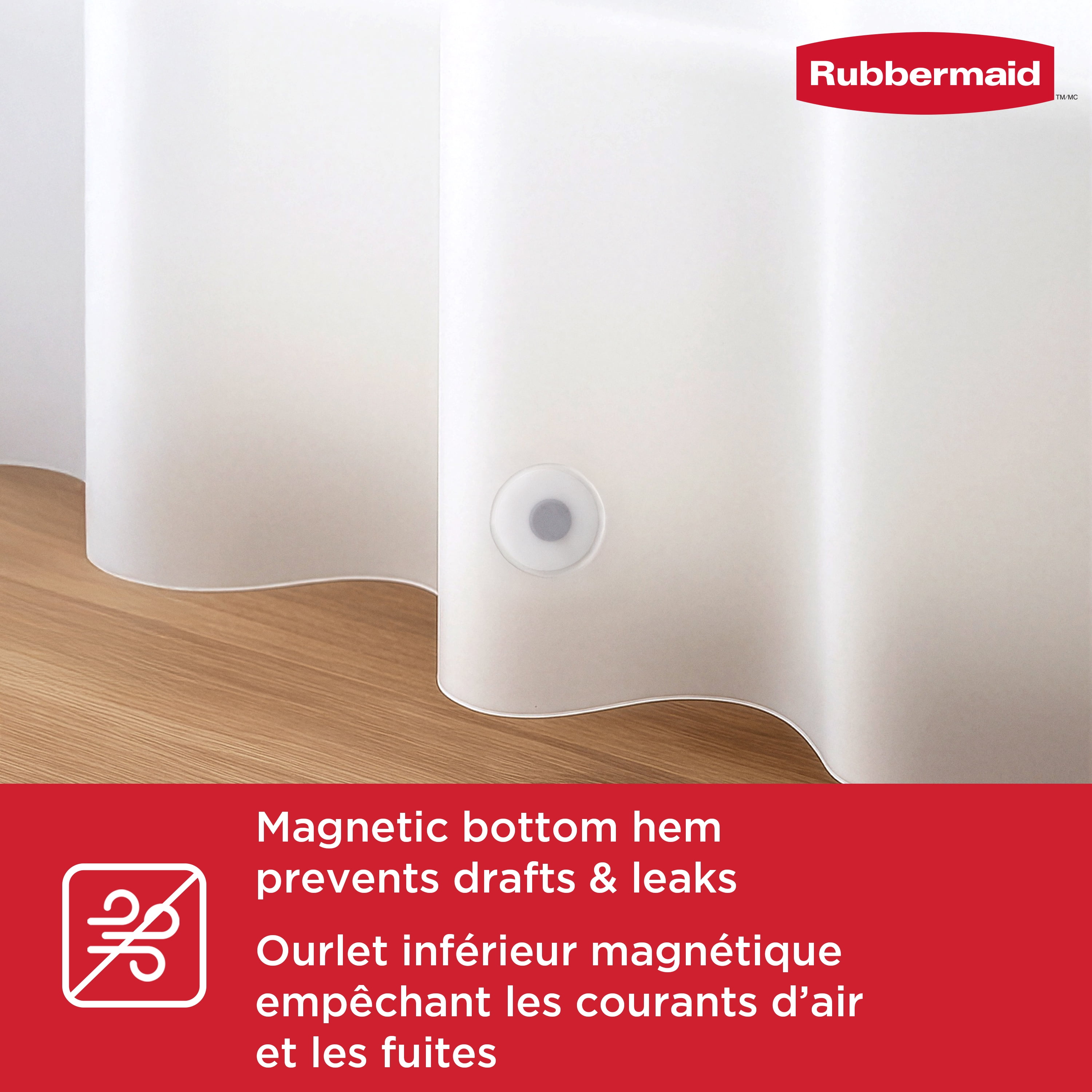 Doublure de douche en PEVA épaisse et imperméable Rubbermaid, sans BPA