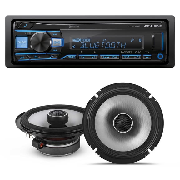 Alpine UTE-73BT Mech-less Digital Bluetooth Media Receiver with 1 Pair Alpine S2-S65 Type S 6.5" Coax Speakers