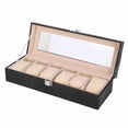 thumbnail image 2 of Caja de reloj rectangular de cuero sintético con 6 ranuras, organizador de regalo, color negro, 2 of 14