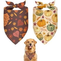 Cute Fall Dog Bandanas 2 Pack, Autumn Hello Fall Hey Pumpkin Maple Leaves Dog Scarf, Thanksgiving Handkerchief Scarves Gifts for Puppy Large Dogs