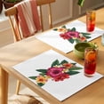 thumbnail image 4 of Tropical Floral Placemats Set&nbsp;of&nbsp;6 Vintage Red Yellow Orange Hibiscus Floral Green Leaf Heat Insulation Washable Place Mats, Non-Slip Table Mats for Dining Table Party Kitchen,13x19 Inch, 4 of 9