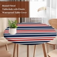 thumbnail image 4 of Navy Blue Red Striped Round Tablecloth, Fitted Table Cover with Elastic for 55"-60" Round Tables, Gradient Horizontal Lines Table Cloth Outdoor Indoor Dinning Party Waterproof Tablecloths, 4 of 7