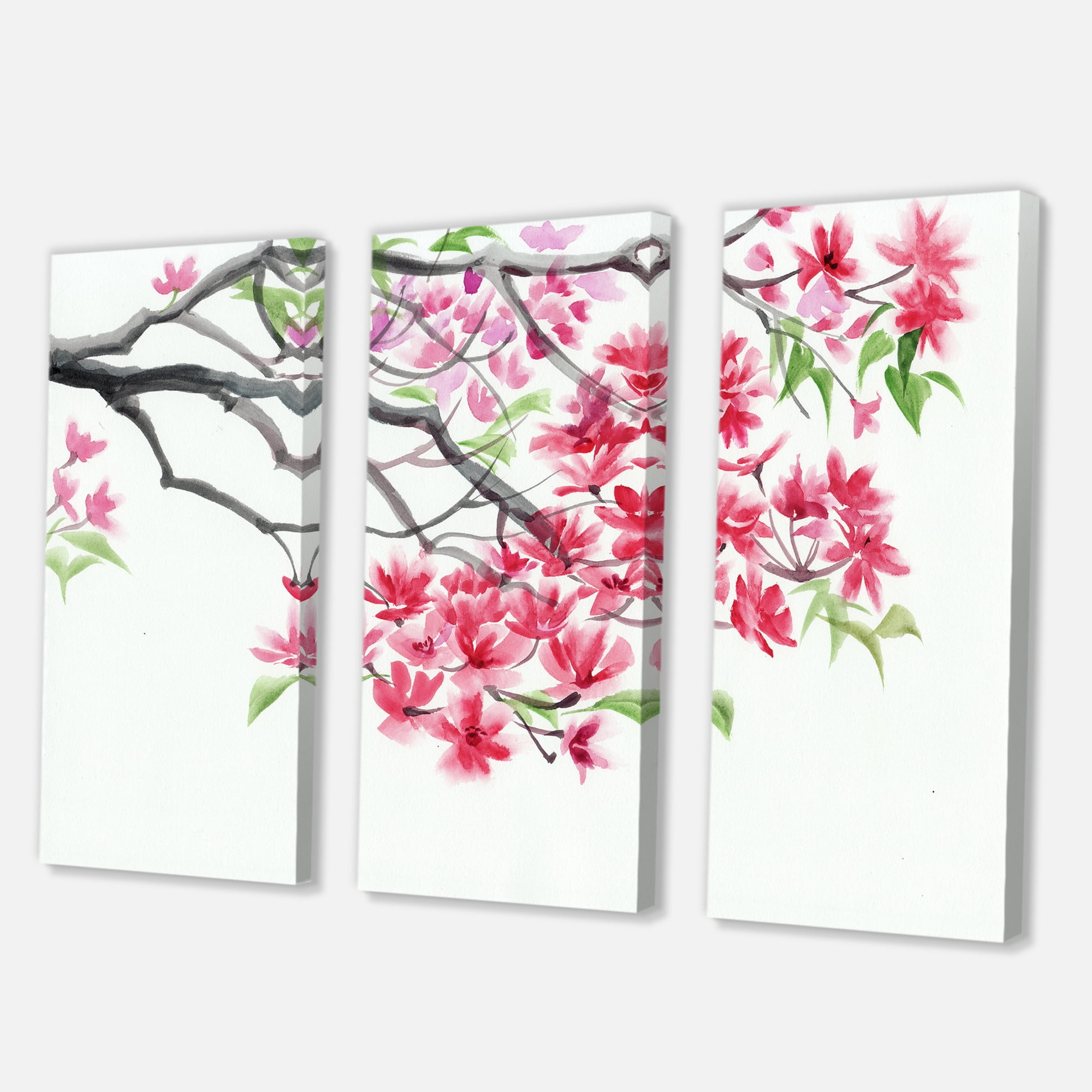 Designart ' Red Blossoming Tree On White ' Traditional Canvas Wall Art Print