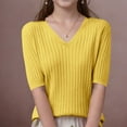 thumbnail image 2 of LIaqionyy Kids Short Sleeve Sweater Girls V Neck Ribbed Knit Tops Casual Shirts Soft Blouses Sweaters, 2 of 3