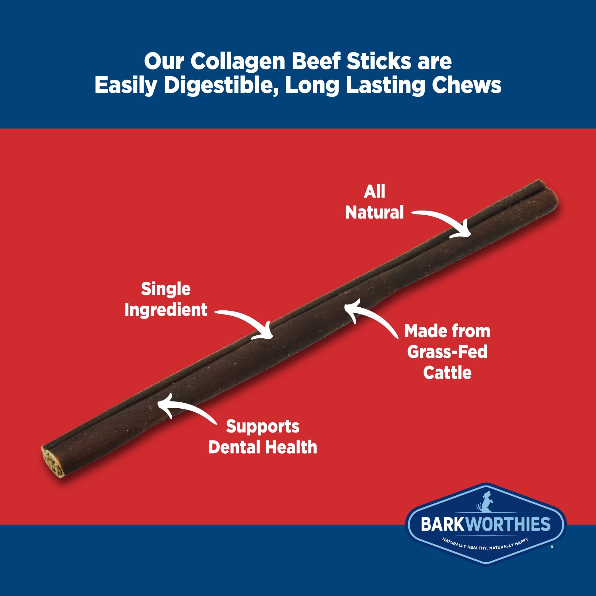Barkworthies Plain Collagen Stick MMF7&nbsp;Dog Treats, 6-Inch, 8-Count