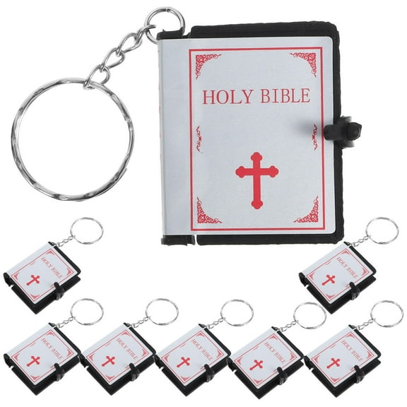 WHAMVOX  8 Pcs Mini Bible Keychain Small Religious Holy Pendant Silver