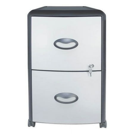 UPC: 0685442613515 | Storex Two-Drawer Mobile Filing Cabinet Metal Siding 19w x 15d x 23h Silver/Black 61351U01C