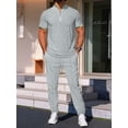 thumbnail image 4 of Men 2 Piece Casual Beach Outfits Short Sleeve Button Down Shirts Summer Loose Pant Sets Vacation Walking Outfits Gray XL, 4 of 6