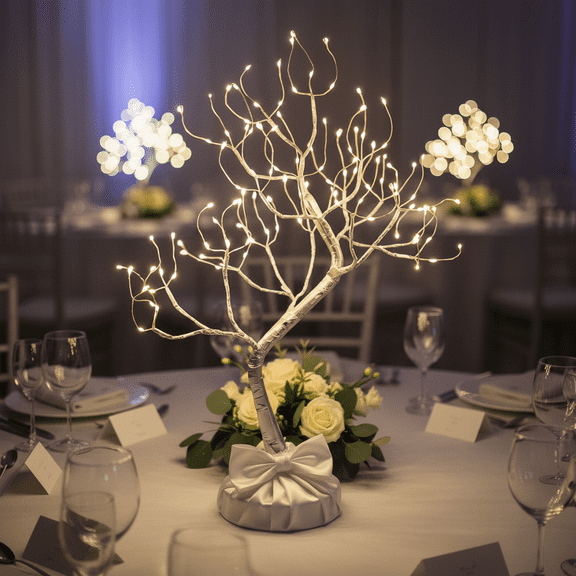 Fuchsun LED Lighted Tree, Battery USB Power, Adjustable Branches, Christmas Decor, 20 Inch Tabletop